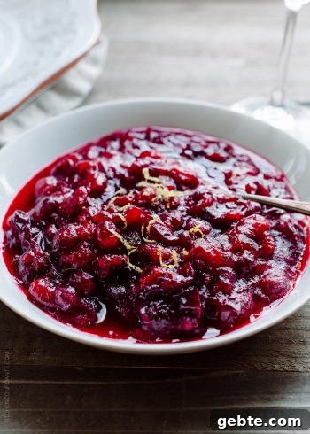 Cranberry Wine Sauce in a serving dish.