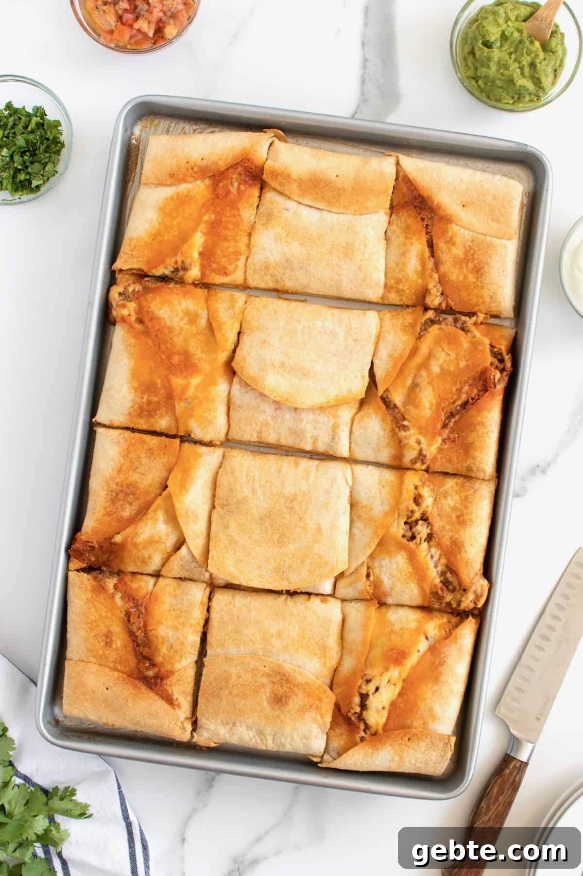 Beef and Bean Sheet Pan Quesadilla by The BakerMama