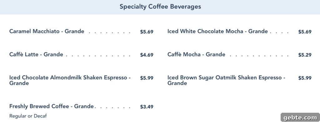 Specialty Coffee menu from Creature Comforts.