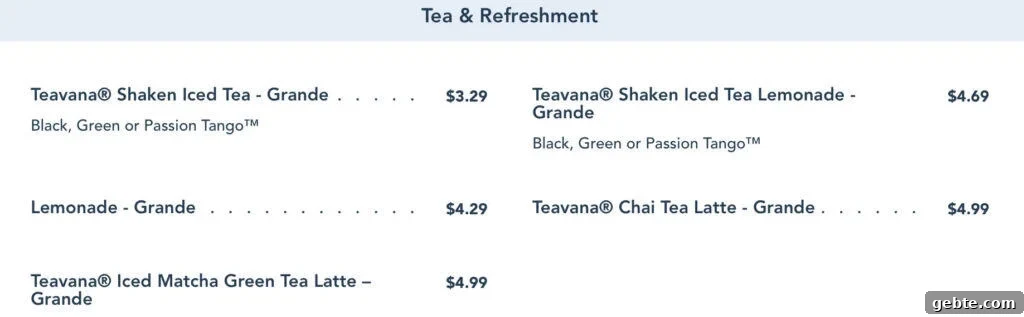 tea and refreshment menu from Creature Comfort.