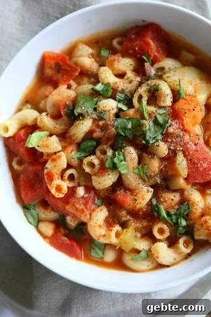 Vegan Minestrone - White Bean Soup with Elbows, Veggies, Basil and vegan parmesan. Can be gluten-free, nut-free. Soy-free Vegan Dairy-free Recipe | VeganRicha.com