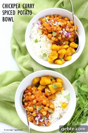 Easy Chickpea Curry and Spiced Potato Bowl #veganricha