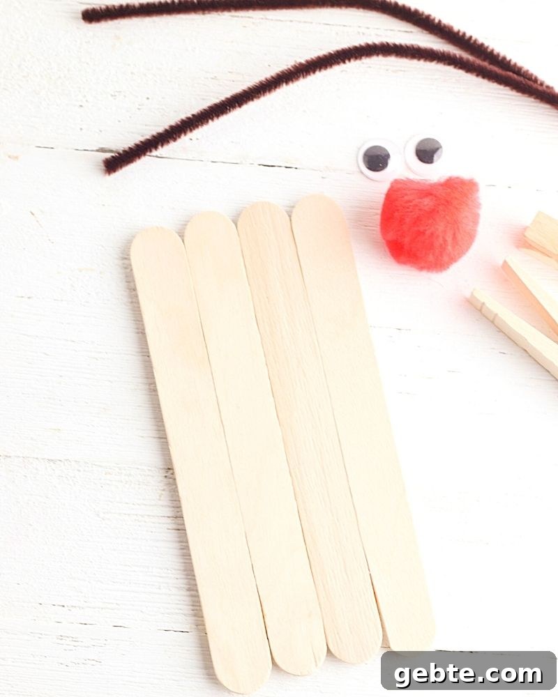 Cute Reindeer Craft Ideas for Kids: Step-by-Step Holiday Project 4 popsicle sticks lined up end to end