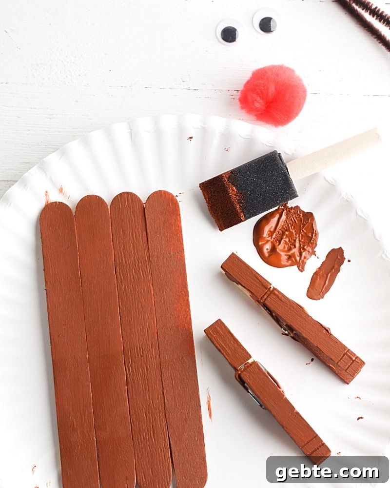 Cute Reindeer Craft Ideas for Kids: Step-by-Step Holiday Project 5 Popsicle sticks painted brown