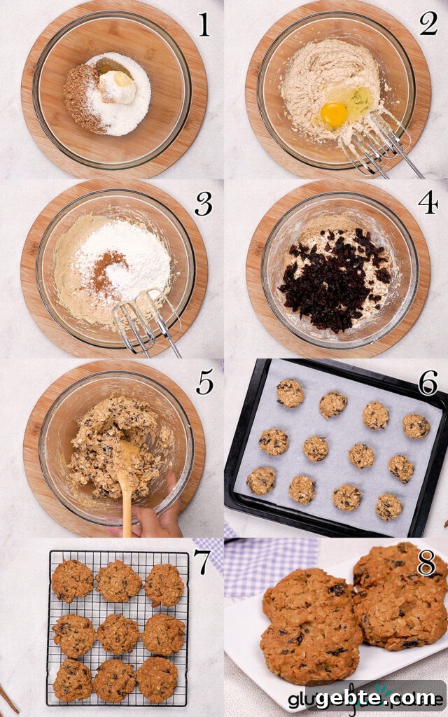 Gluten-free oatmeal raisin cookie recipe collage.
