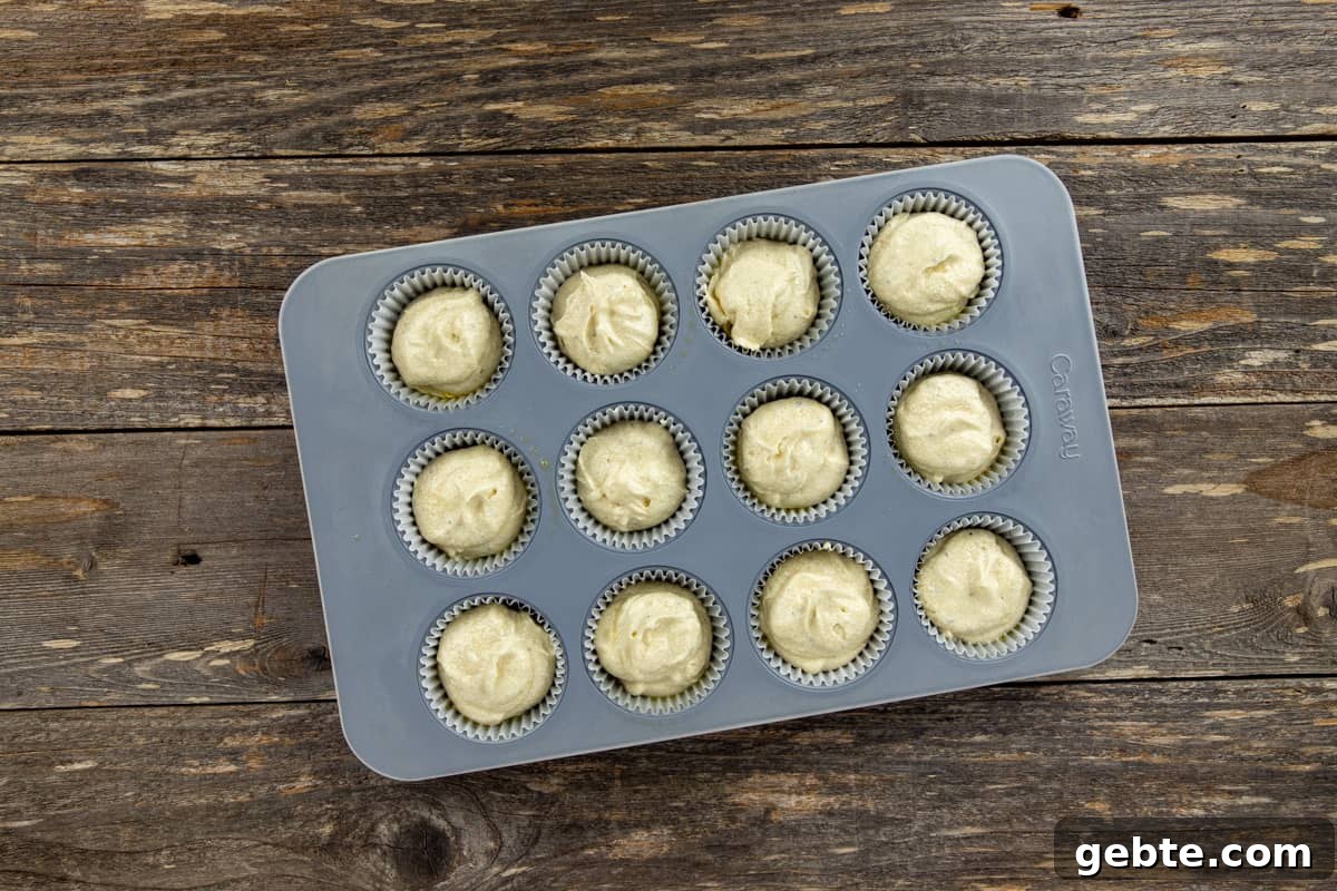 Batter in muffin pan.