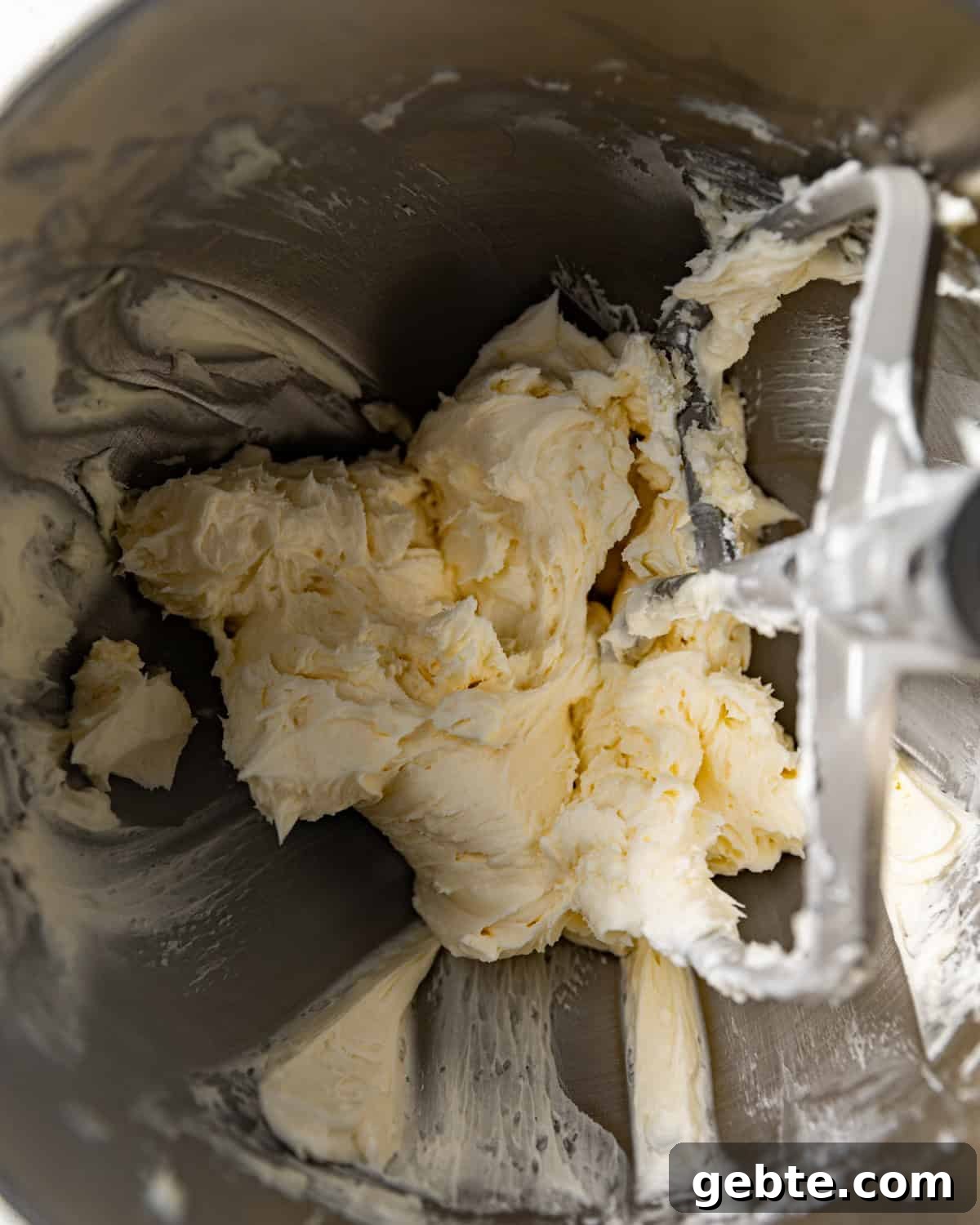 Crunchy Peppermint Chocolate Chip Cookies Recipe 8 cream cheese frosting in a mixing bowl with the paddle attachment.