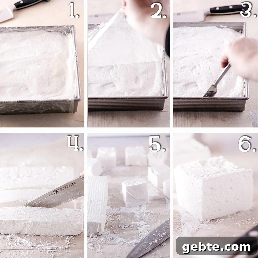 Step by step process for making and cutting homemade sugar-free marshmallows