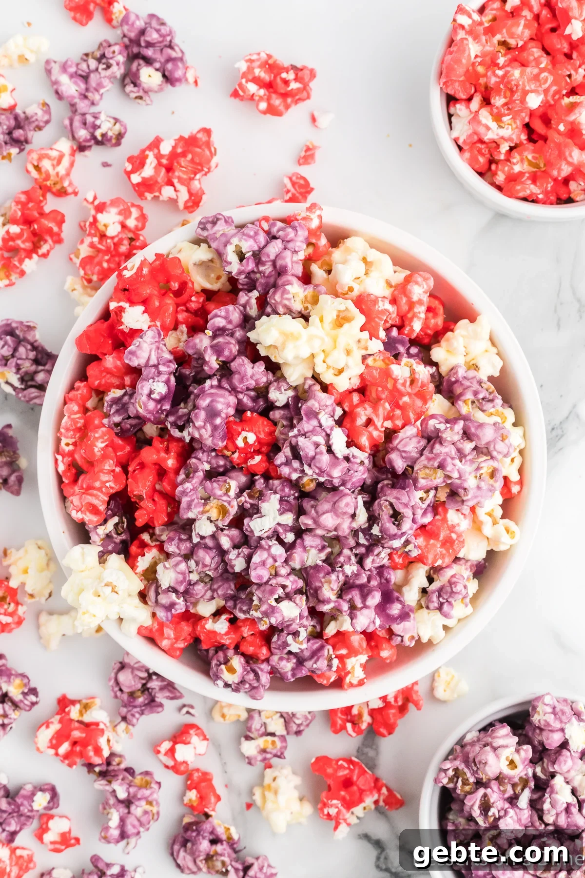 Koolaid popcorn in a bowl. 