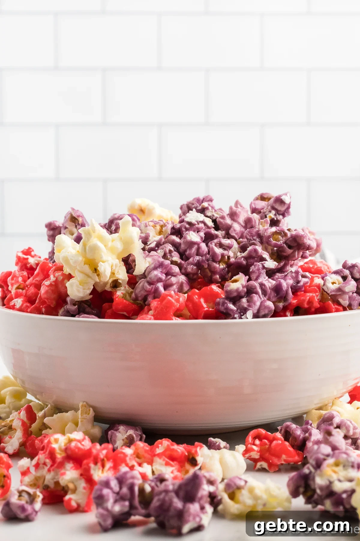 Koolaid popcorn in a bowl. 