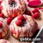 raspberry sweet buns on parchment lined baking sheet-1-2