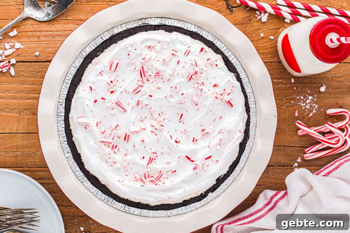 Classic Peppermint Pie Recipe — Cool Mint Dessert Guide 8 peppermint pie topped with whipped cream and crushed peppermints.