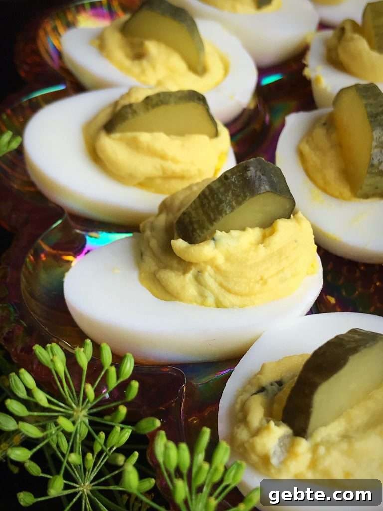 Close up of the dill pickle deviled eggs Close up of the dill pickle deviled eggs