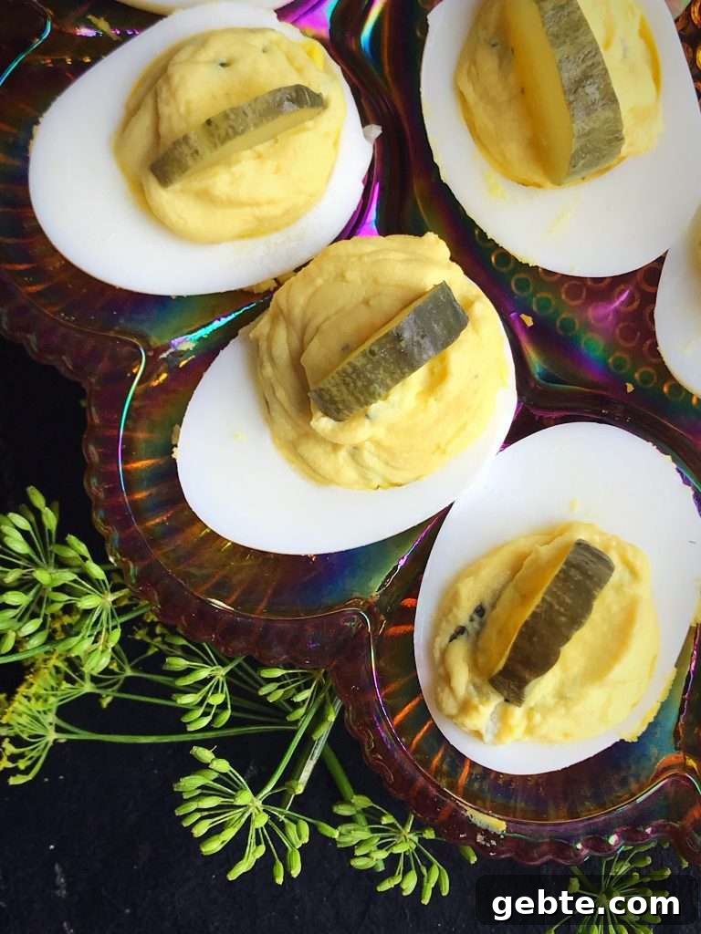 Dill Pickle Deviled Eggs on an Egg Plate Dill Pickle Deviled Eggs on an Egg Plate