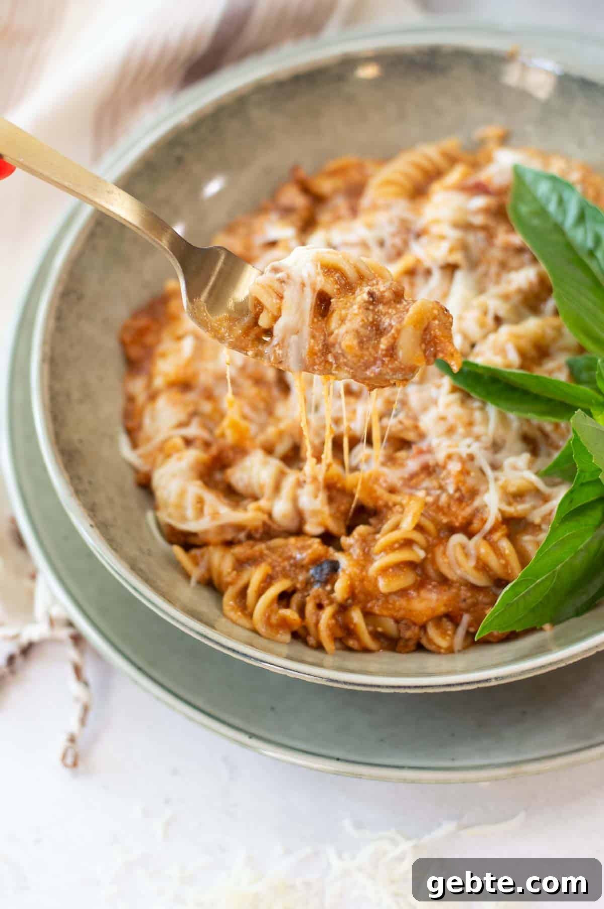 Easy instant pot lasagna recipe on a fork