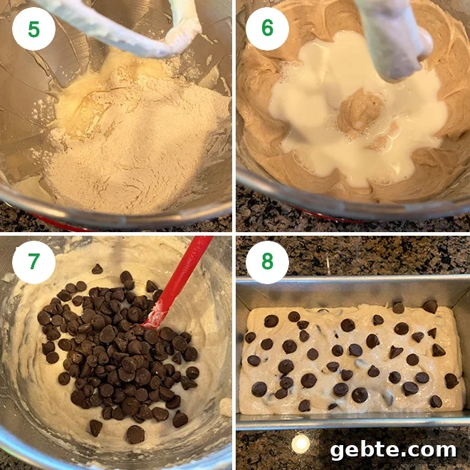 step by step picture collage of making eggless chocolate chip cake