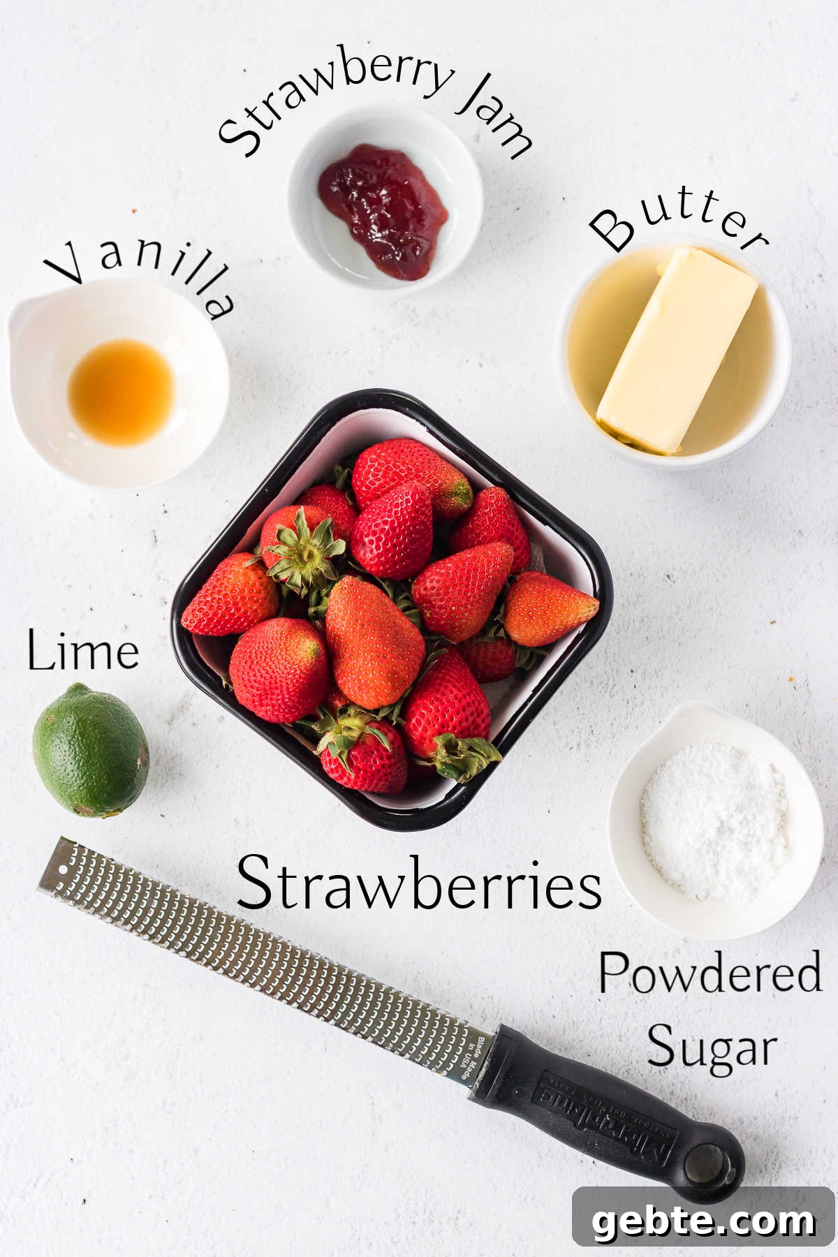 Labeled ingredients for strawberry butter.