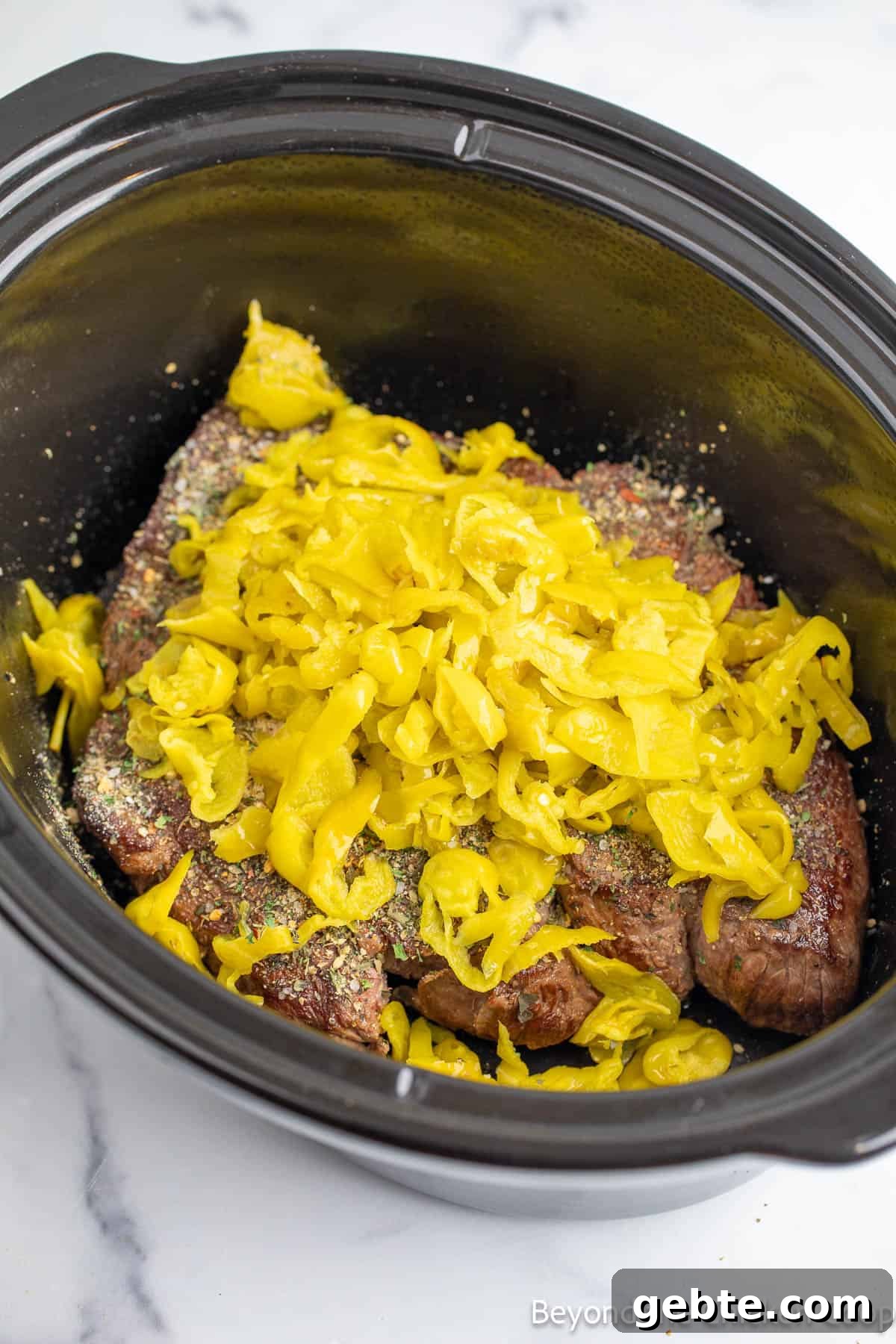 Pepperoncini on a roast. 