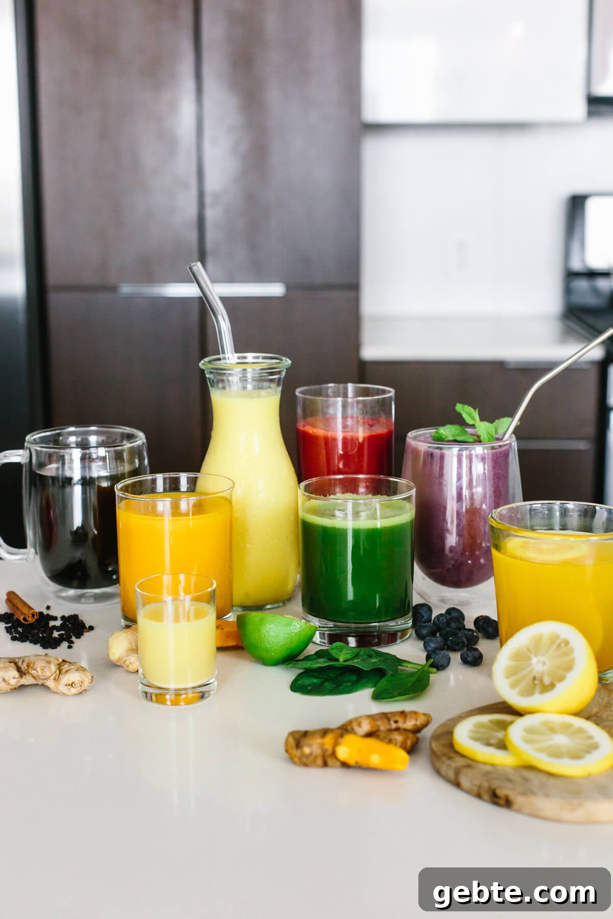 Top Anti-Inflammatory Drinks to Boost Immunity and Reduce Inflammation 2 Anti-inflammatory drinks laid out on a countertop.