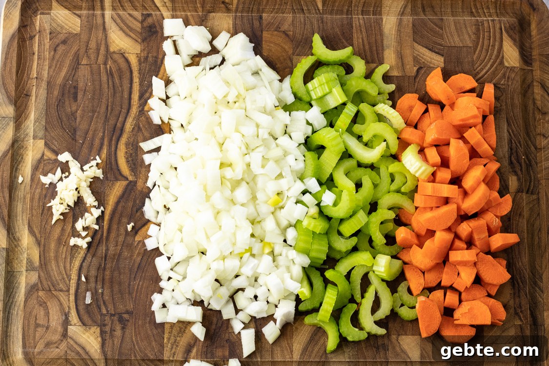 chopped carrots, celery, onion and garlic