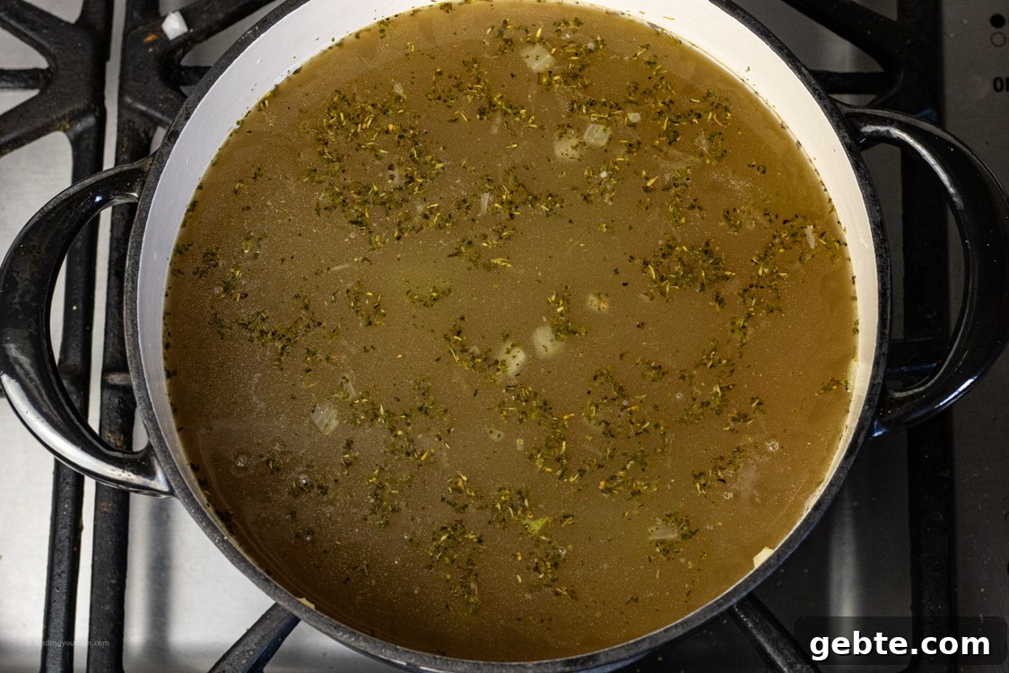 pot of broth for chicken soup