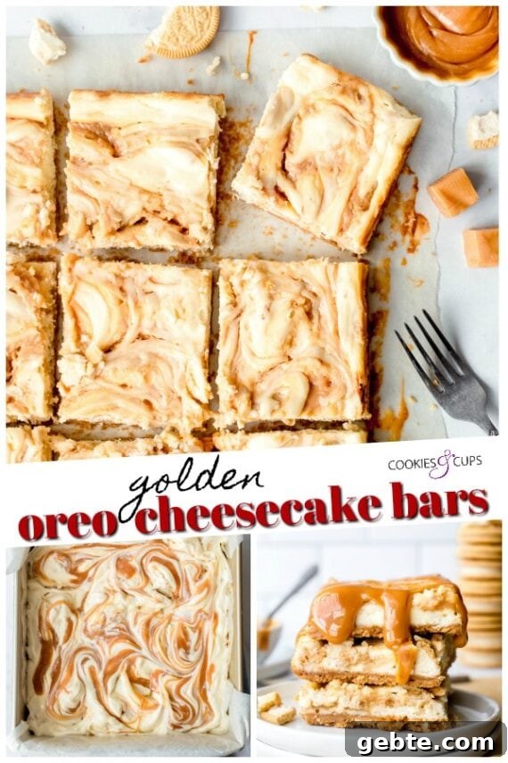 Golden Oreo Cheesecake Bars Recipe — Creamy No-Bake Dessert 7 Golden Oreo Cheesecake Pinterest Image