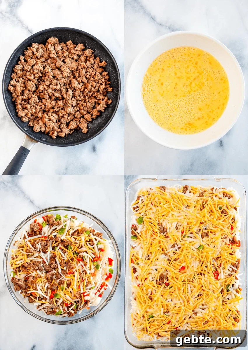 Sausage and Hash Brown Breakfast Casserole Recipe 5 steps to make sausage hashbrown breakfast casserole