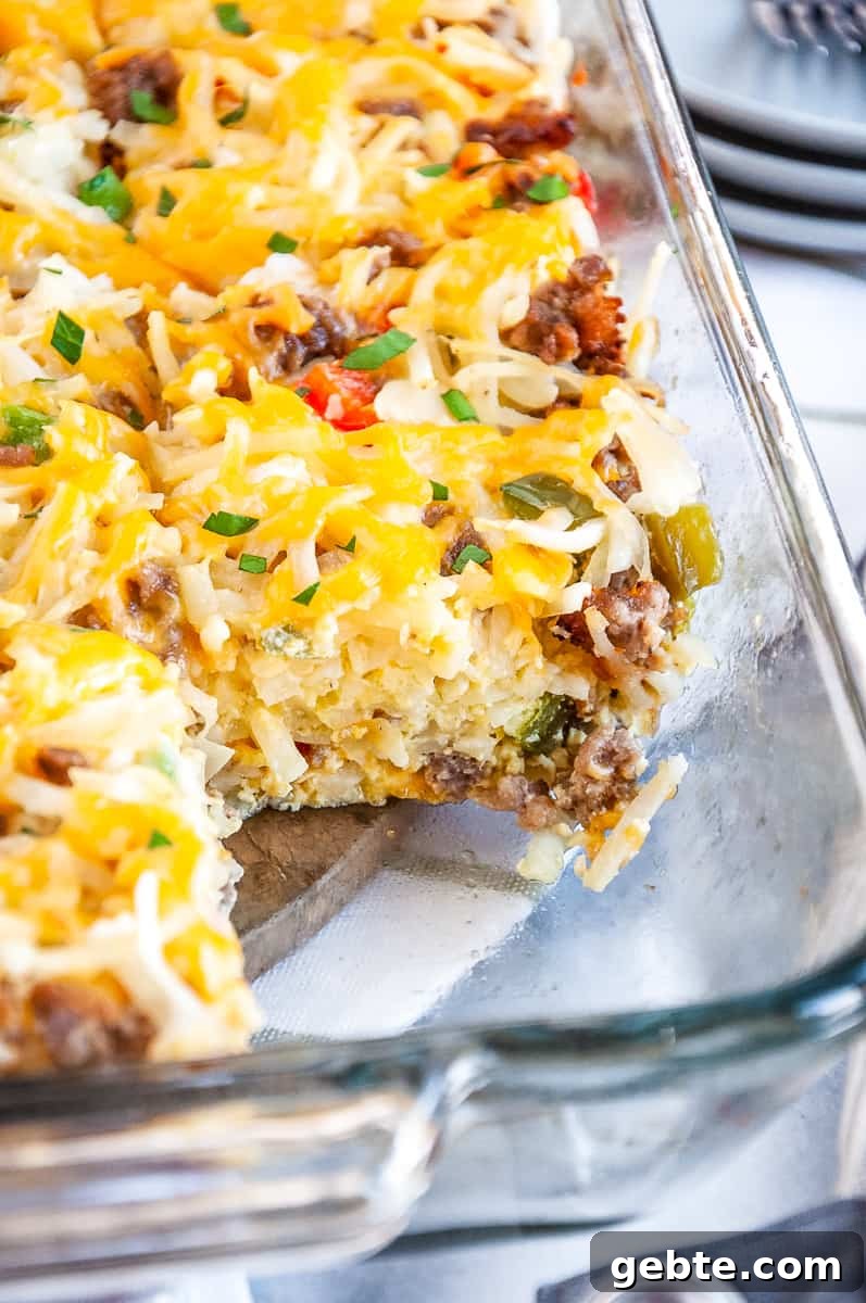 Sausage and Hash Brown Breakfast Casserole Recipe 6 cross section of sausage hashbrown breakfast casserole