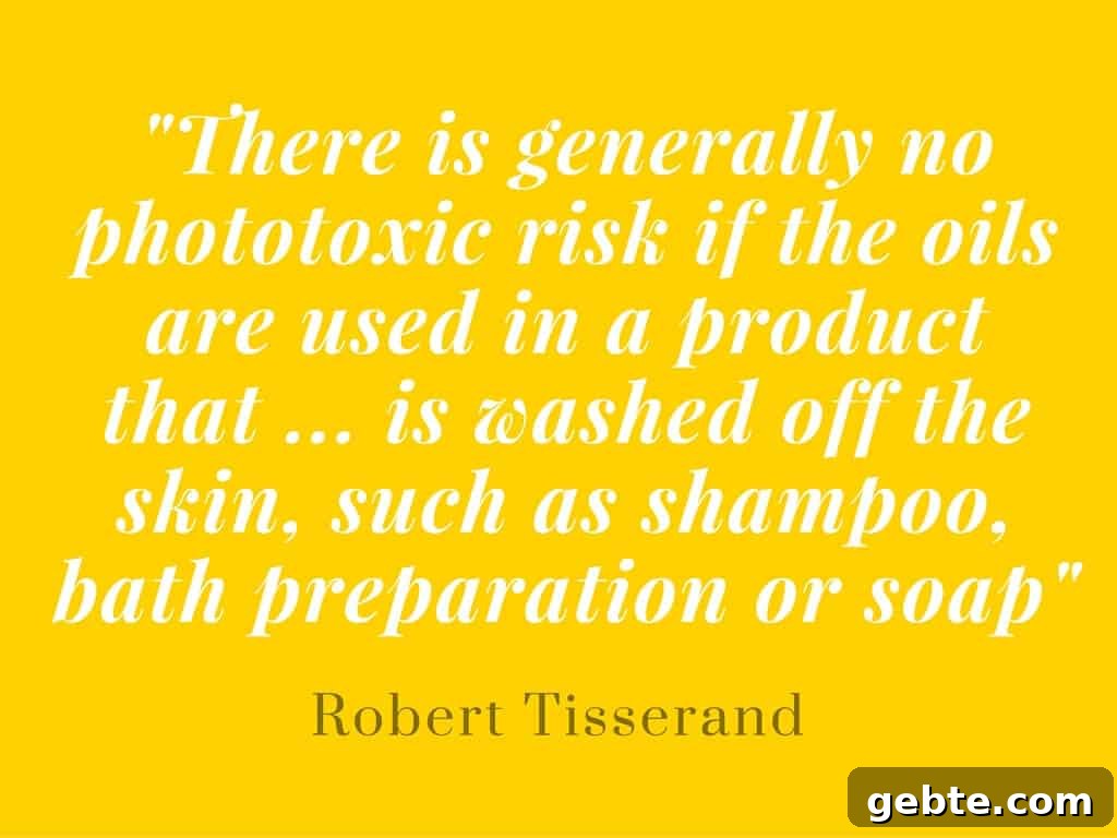 phototoxic essential oils (like bergamot, grapefruit, and bitter orange) can safely be used in shampoos, soaps, and other products that are washed off.
