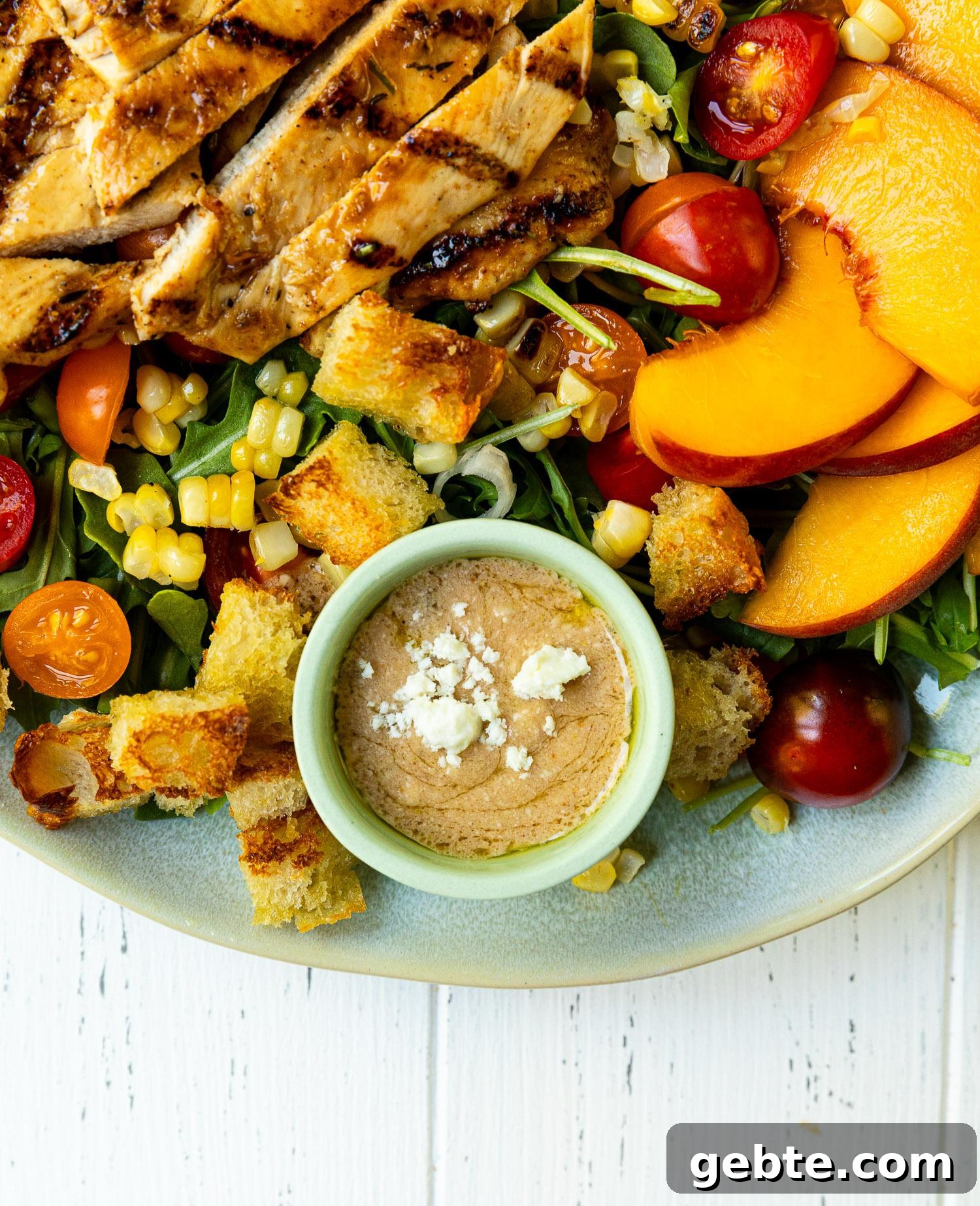 Spicy Honey Chicken Salad with Peaches, Corn & Feta Vinaigrette 4 img 46560 3