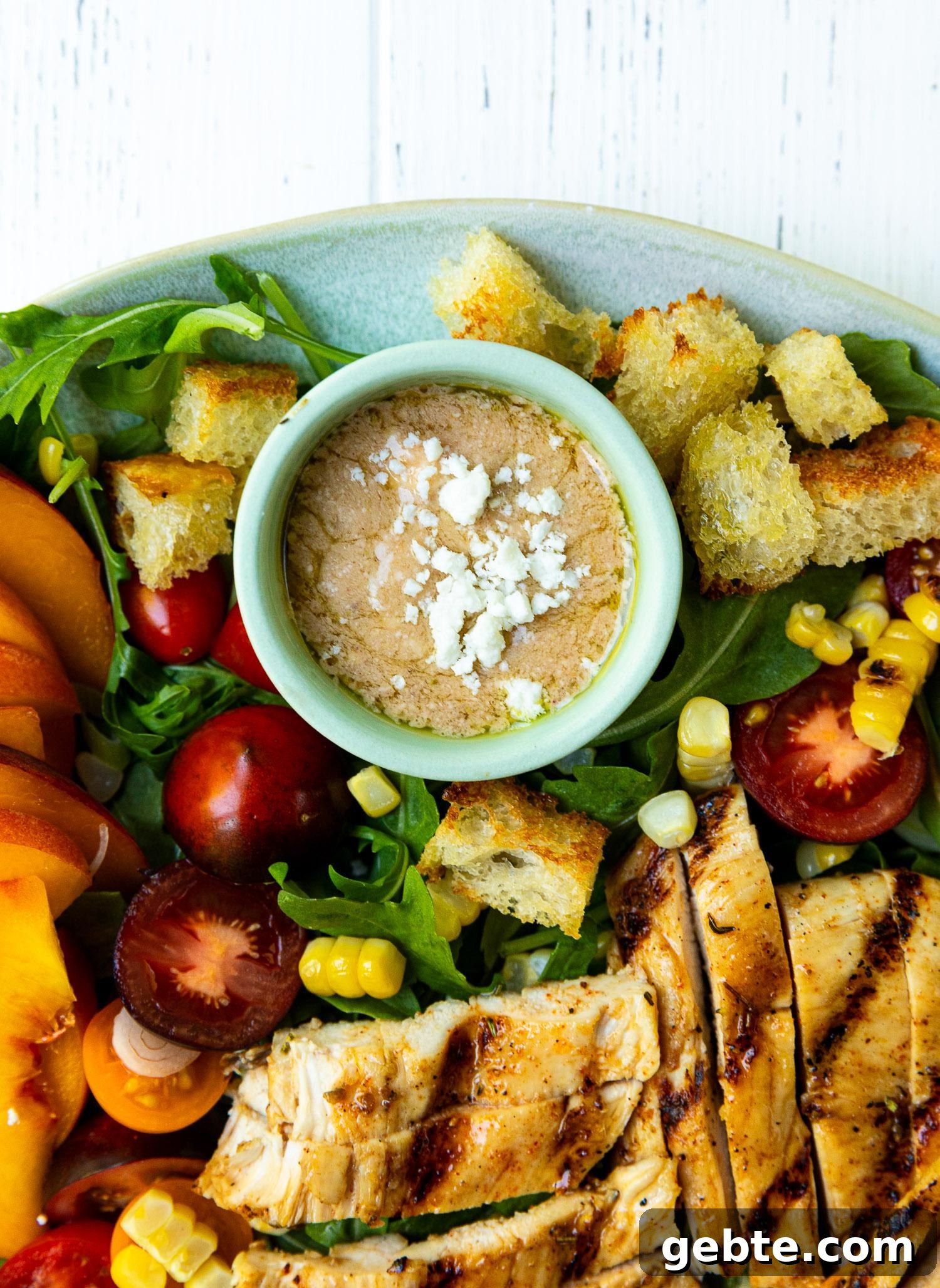 Spicy Honey Chicken Salad with Peaches, Corn & Feta Vinaigrette 6 img 46560 5