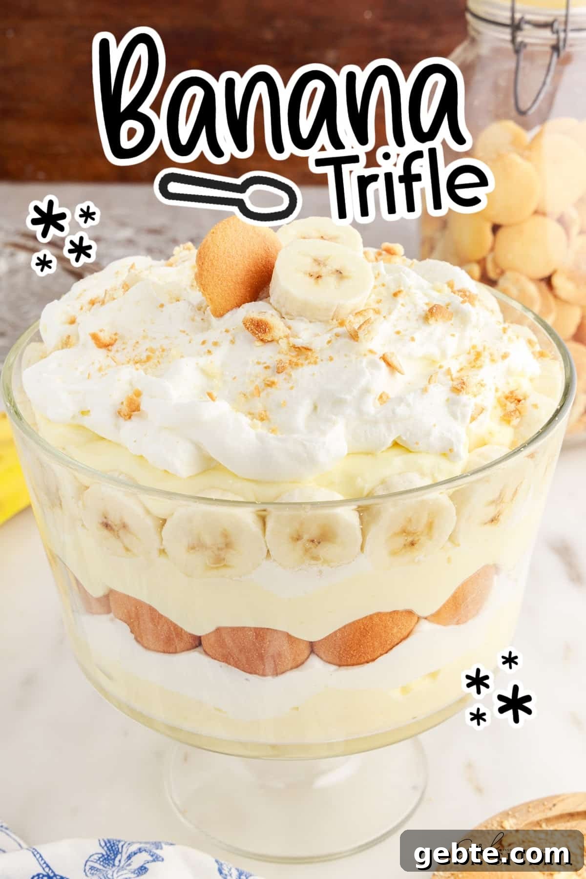 Creamy Banana Pudding Trifle Recipe for Parties and Potlucks 2 Banana Pudding Trifle with text overlay.