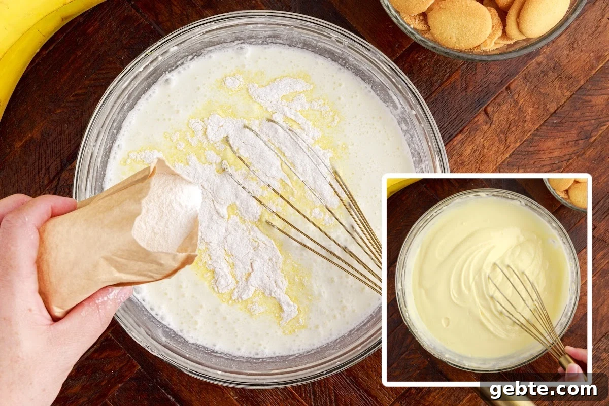 Creamy Banana Pudding Trifle Recipe for Parties and Potlucks 6 Pudding mix added to the cream cheese mixture and stirred into the mixture.