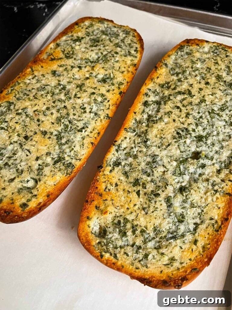 Garlic bread out of the oven.