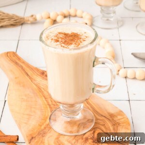 single serving of hot buttered rum in clear glass