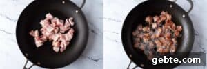 Before and after cooking bacon