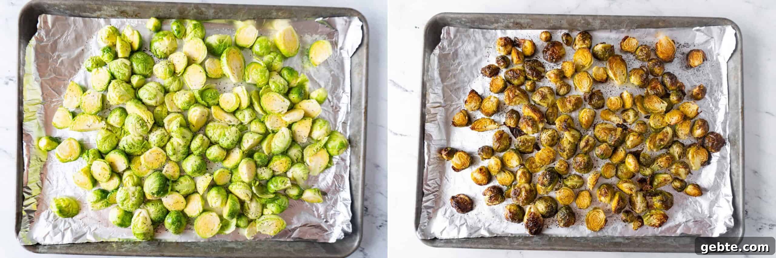 Before and after baking brussel sprouts