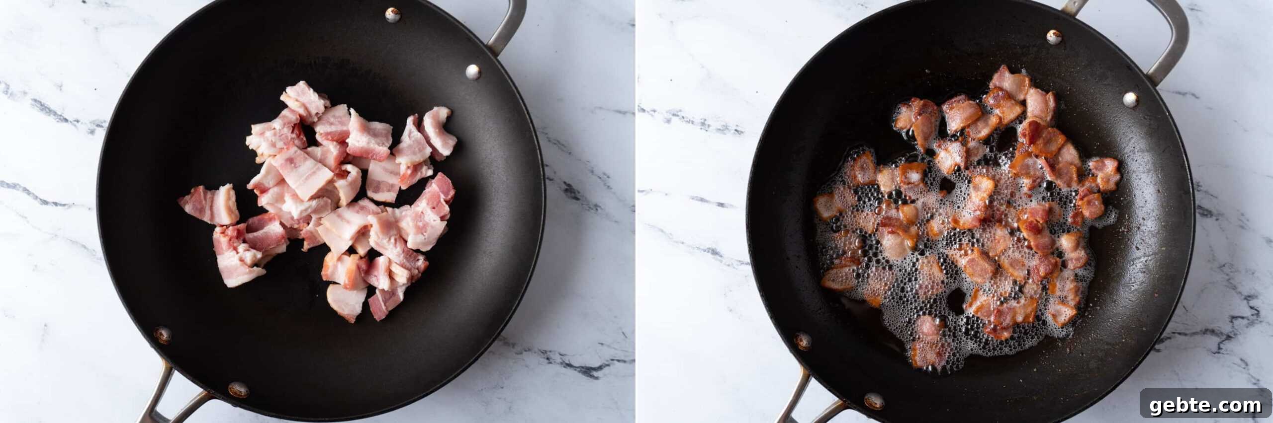 Before and after cooking bacon