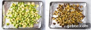 Before and after baking brussel sprouts