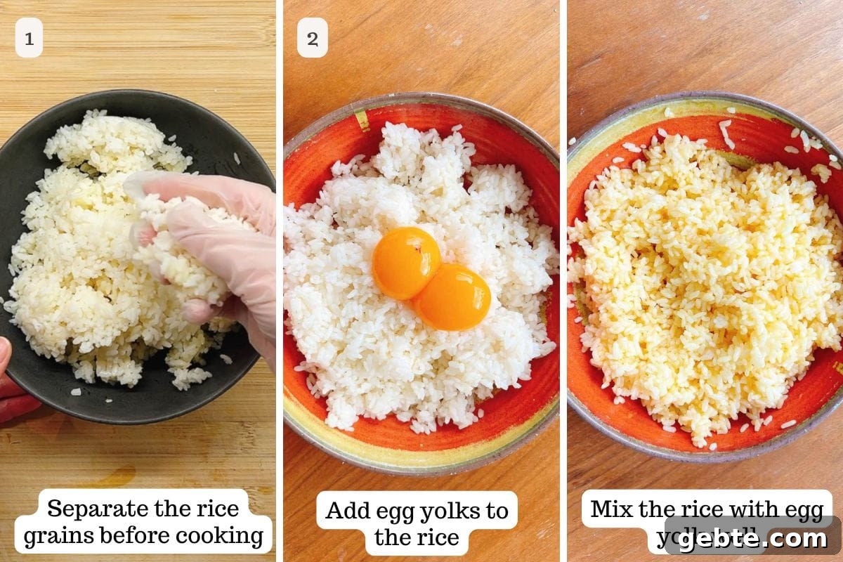 Person demos how to make rice grains golden with simple techniques.