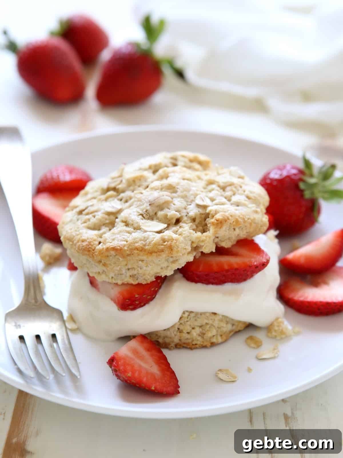 Breakfast Strawberry Shortcakes with heartier biscuits and vanilla yogurt | completelydelicious.com