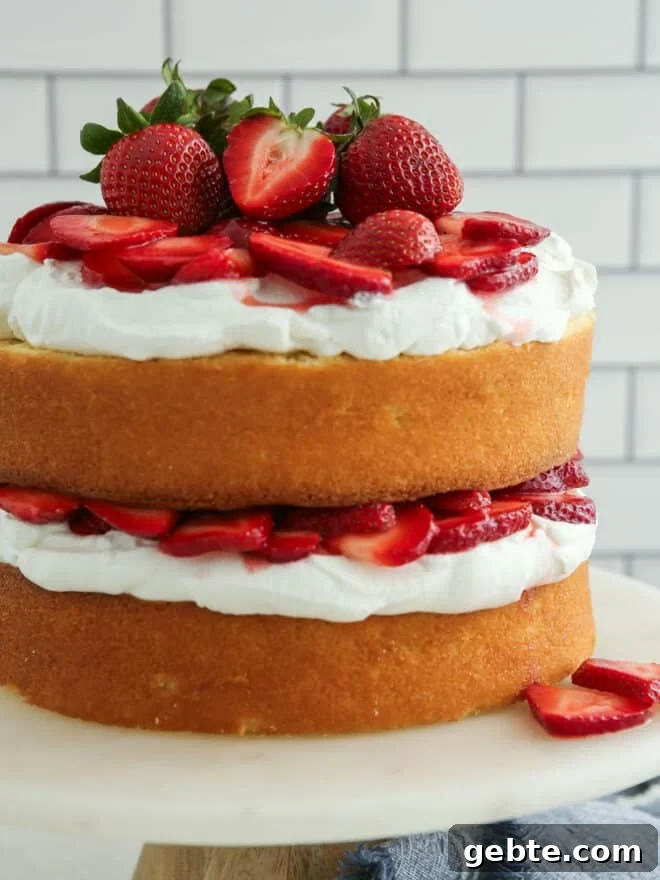 layered strawberry shortcake cake