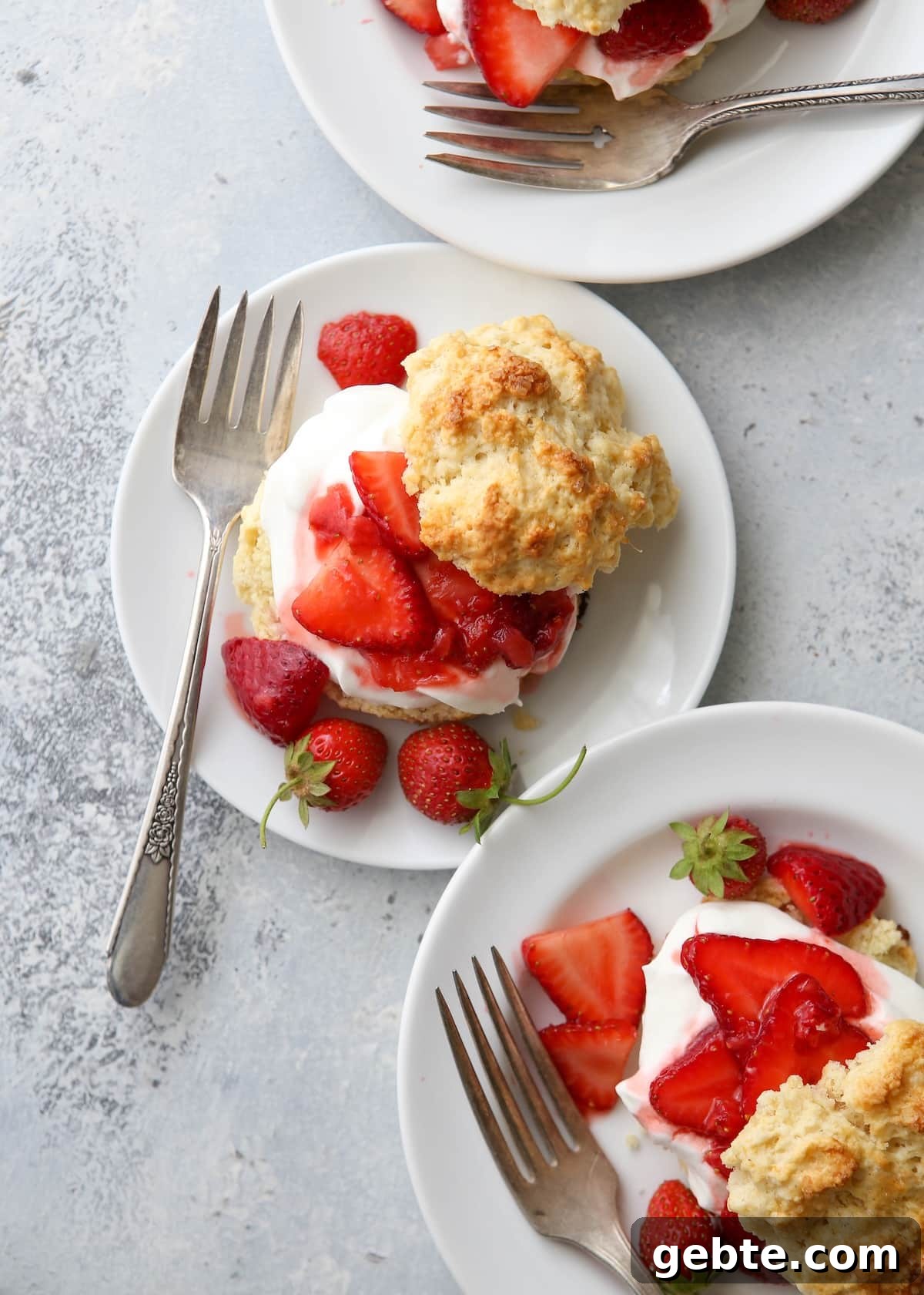 closeup of strawberry shortcakes in a plate