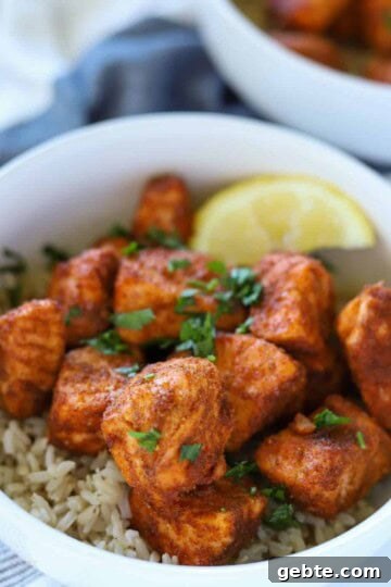 up close of salmon bites in bowl
