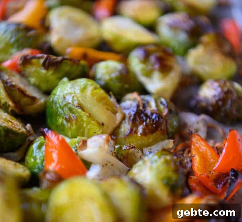 Roasted Brussels Sprouts with Red Peppers and Shallots