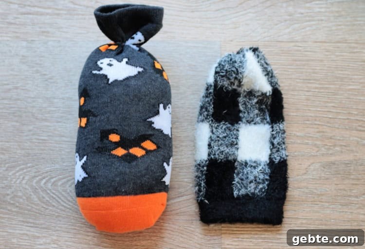 Stuffed sock and sock hat.