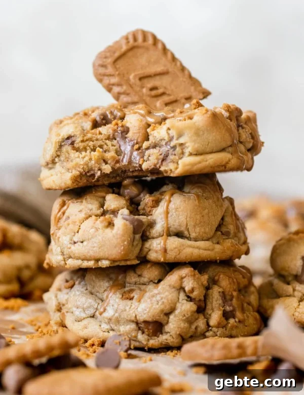a stack of cookies with a Lotus Biscoff cookie on top.
