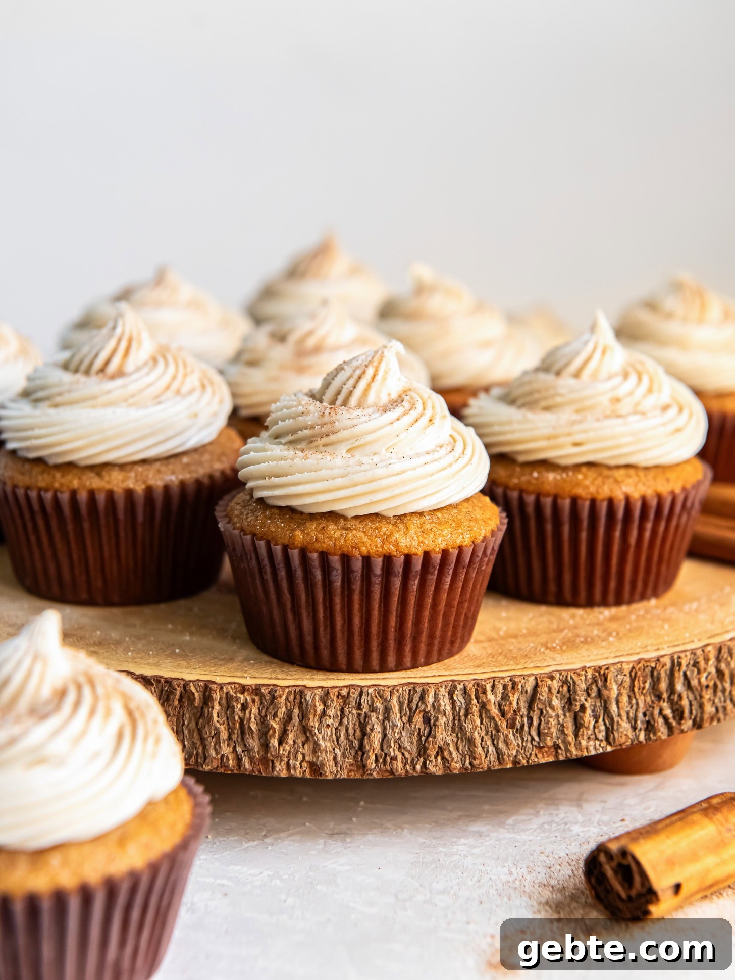 Maple Cream Cheese Frosted Spice Cupcakes 2 Spice cake cupcakes topped with a swirl of frosting.
