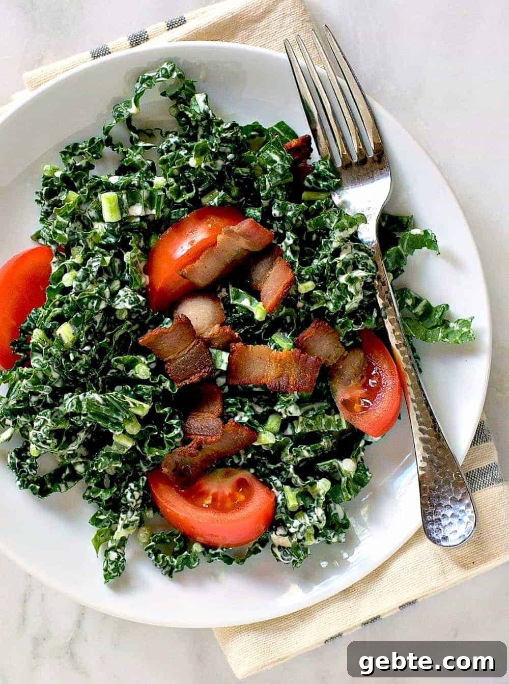 Kale Salad with Bacon, Tomatoes & Preserved Lemon Dressing 2 Kale salad with tomatoes, bacon and preserved lemon dressing