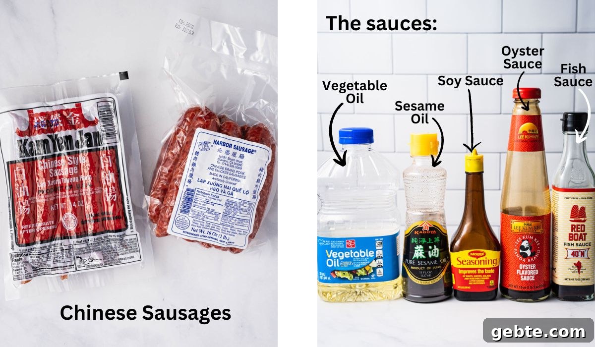 Chinese sausages and sauces for the fried rice.